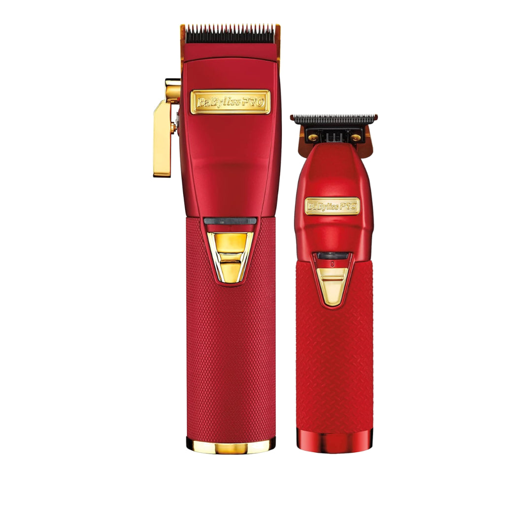 BaBylissPRO® - Combo de máquina de cortar cabello y terminadora con base de carga FXBOOST+ Roja 2-BAR-//FXHOLPKCTB-R